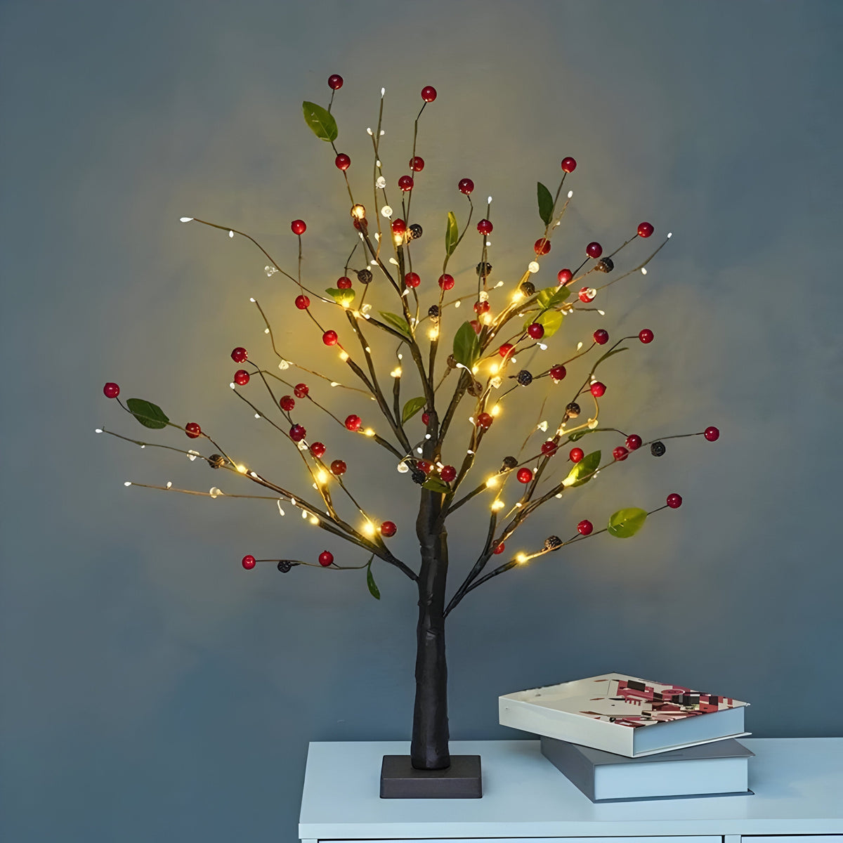 Copac decorativ luminos LED — 55 cm, lumină alb cald, 24 de LED-uri