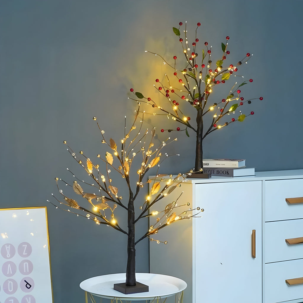 Copac decorativ luminos LED — 55 cm, lumină alb cald, 24 de LED-uri