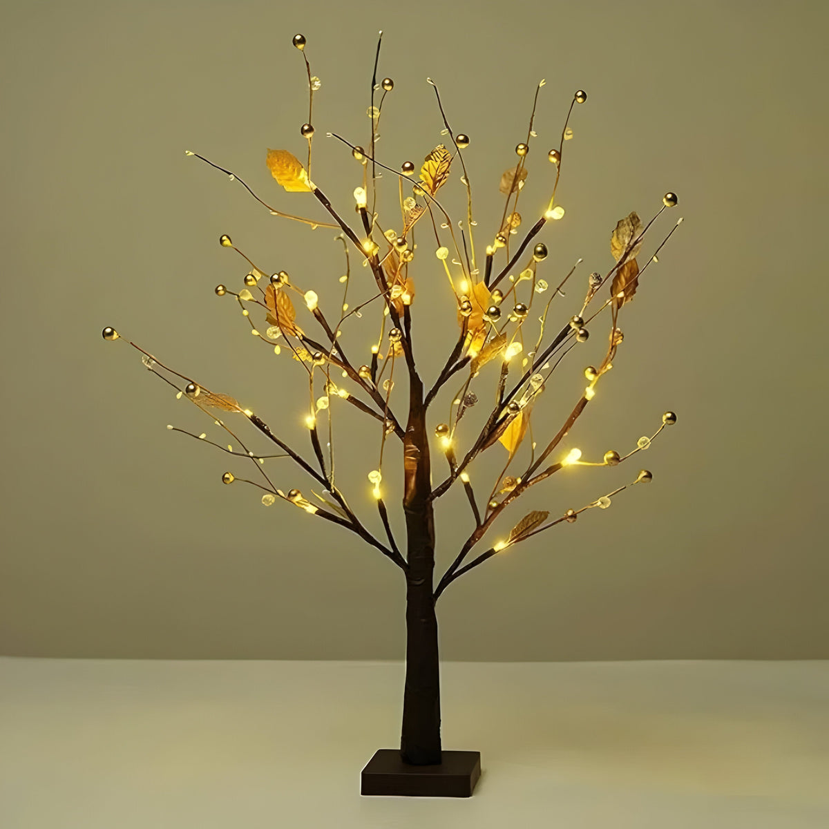Copac decorativ luminos LED — 55 cm, lumină alb cald, 24 de LED-uri