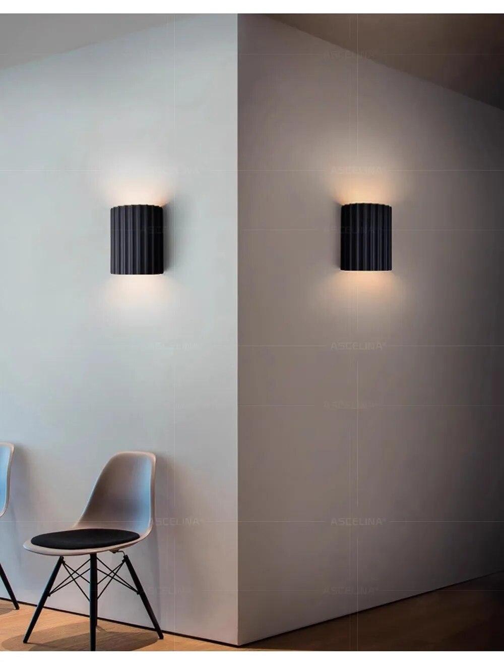 Moderní nástěnná LED lampa se vzhledem dřeva — kompaktní design