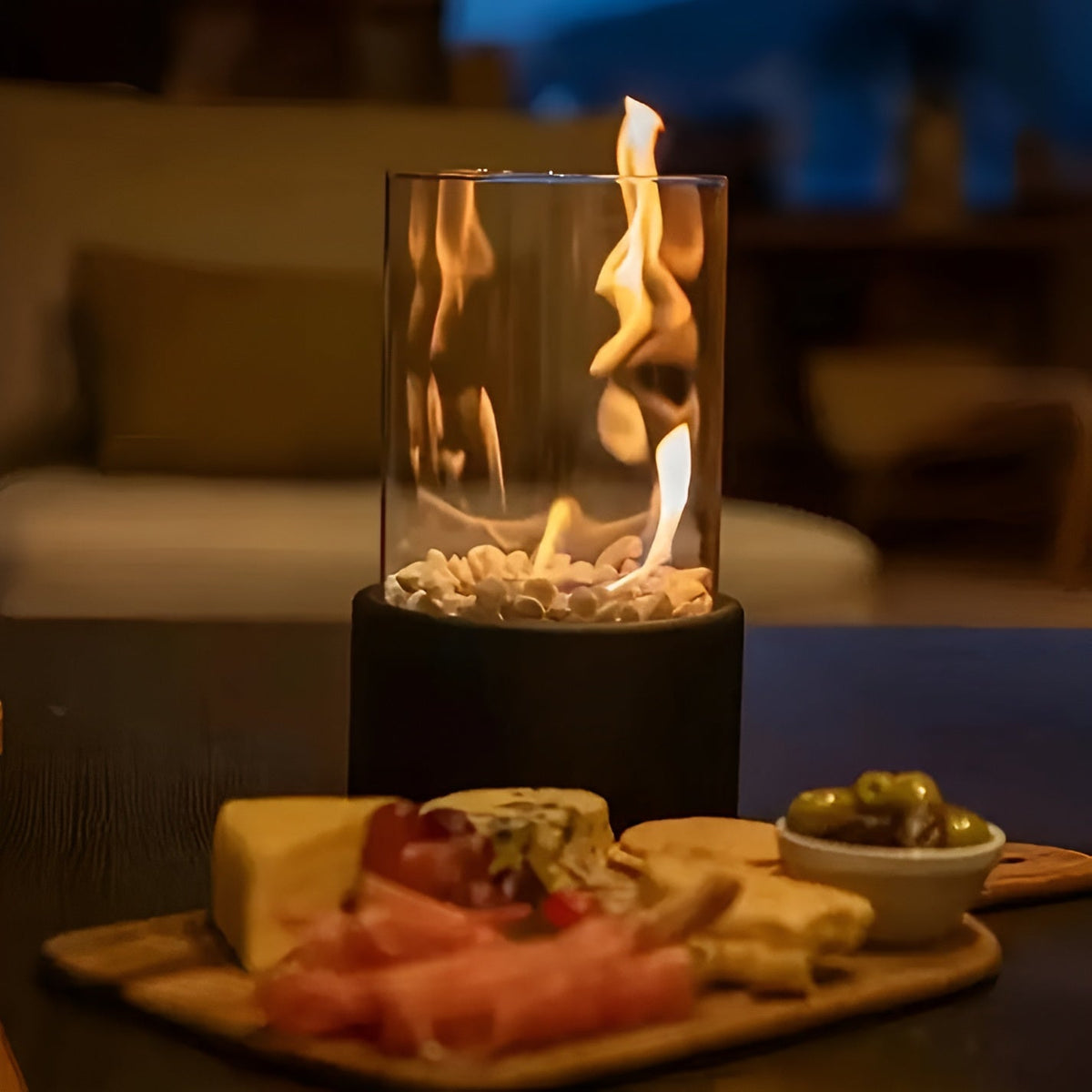 Smokeless Bioethanol Tabletop Fireplace — Modern Glass & Metal Frame