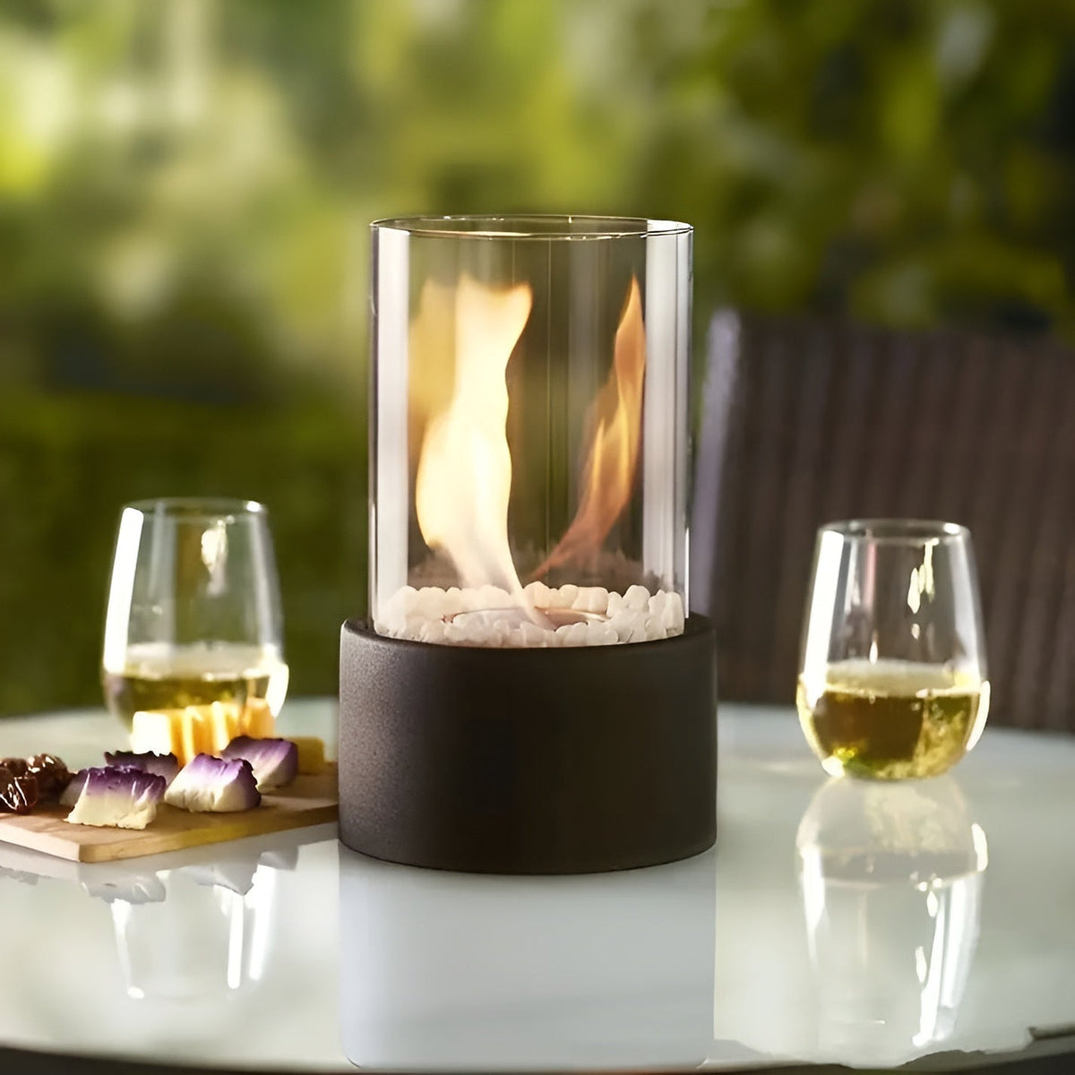 Smokeless Bioethanol Tabletop Fireplace — Modern Glass & Metal Frame