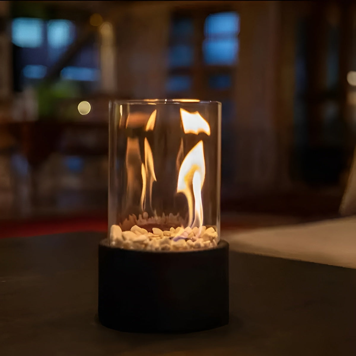 Smokeless Bioethanol Tabletop Fireplace — Modern Glass & Metal Frame