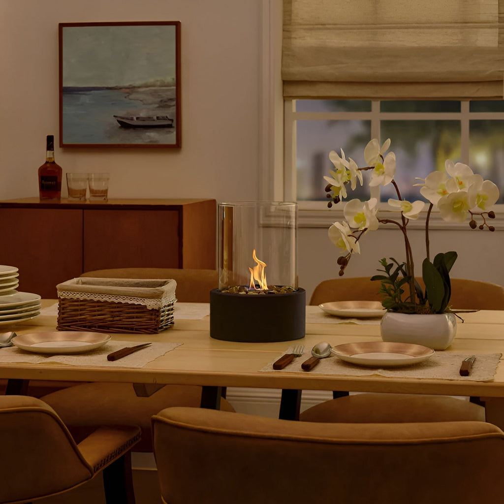 Smokeless Bioethanol Tabletop Fireplace — Modern Glass & Metal Frame