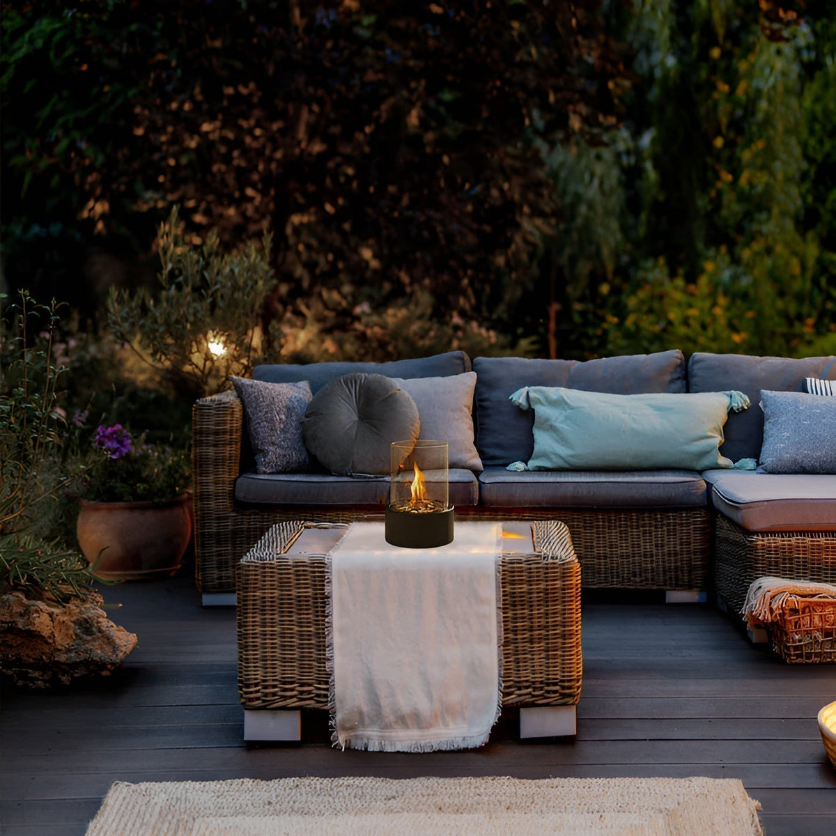 Smokeless Bioethanol Tabletop Fireplace — Modern Glass & Metal Frame