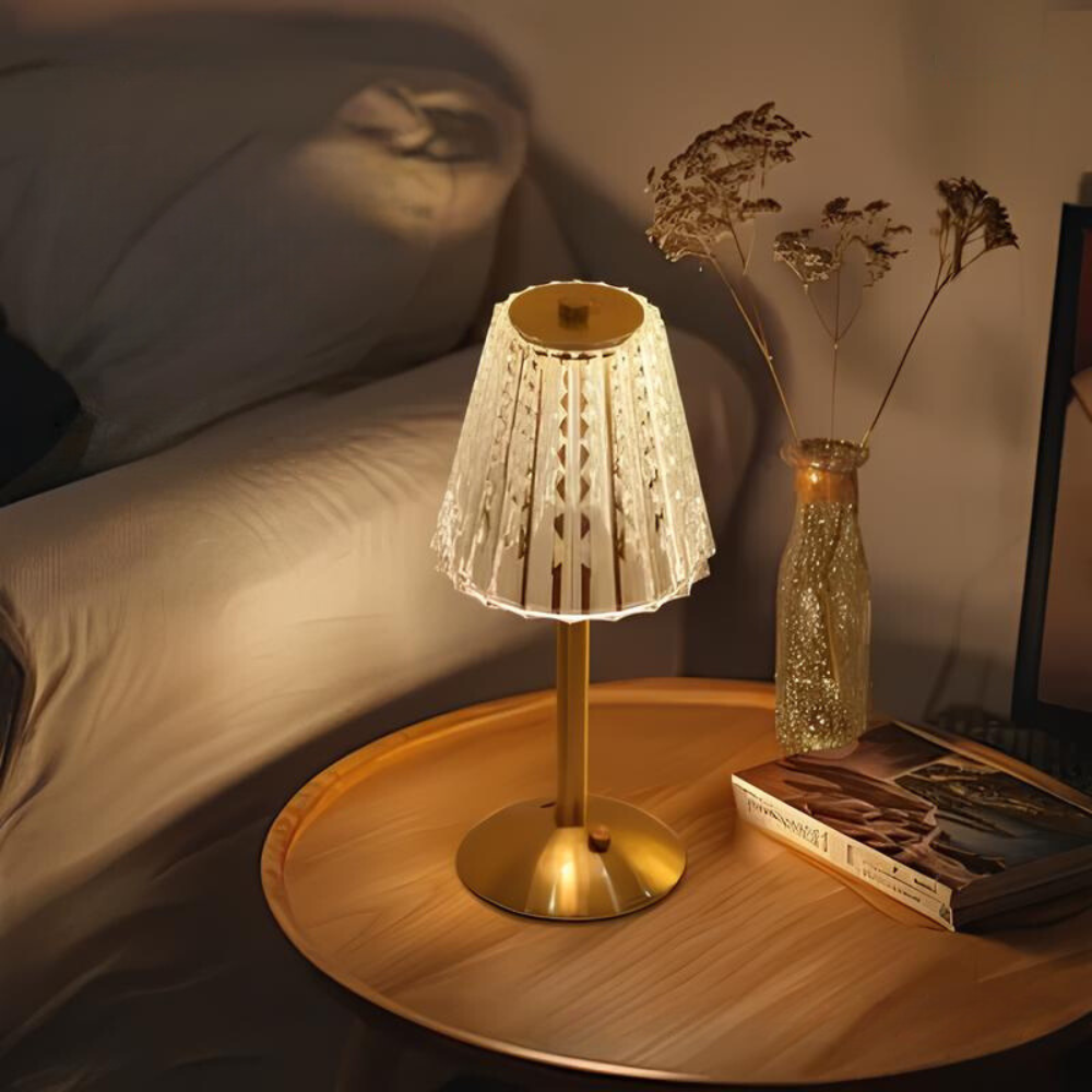 Gold LED Table Lamp — Modern Design, Battery-Powered