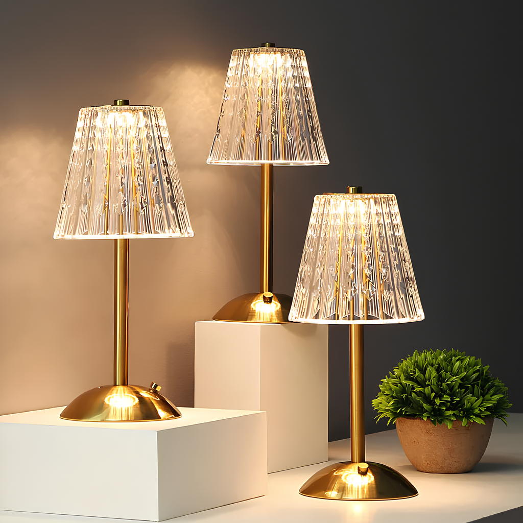 Gold LED Table Lamp — Modern Design, Battery-Powered