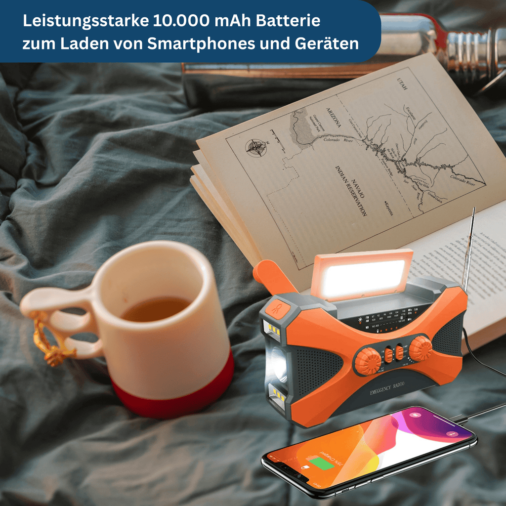 Napelemes és kézi hajtású vészhelyzeti rádió 10 000 mAh-s power bankkal – Esilora