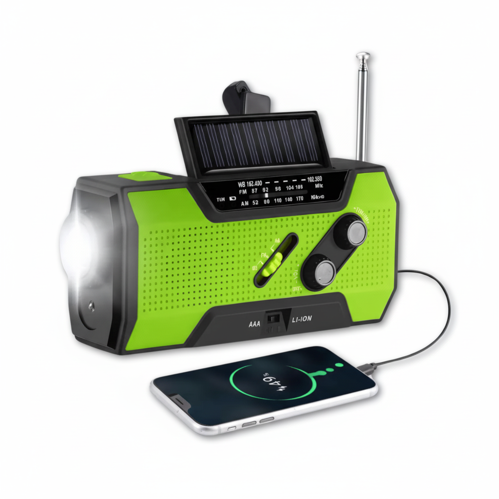 Compact Solar Crank Emergency Radio — 4000mAh Internal Battery