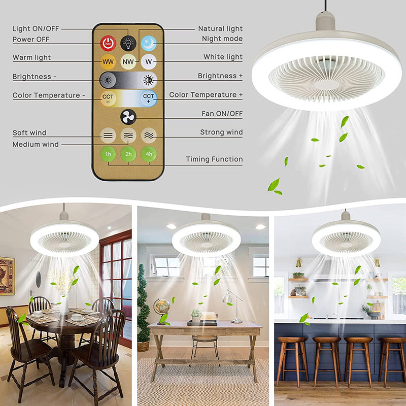 Ventilador de techo LED inalámbrico — montaje con tornillos, luz integrada