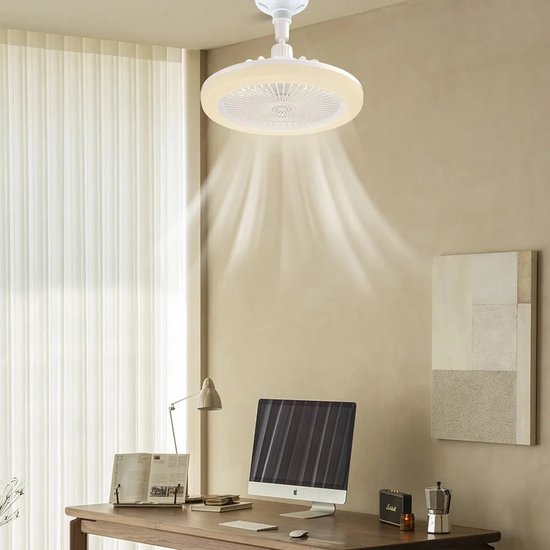 Ventilador de techo LED inalámbrico — montaje con tornillos, luz integrada