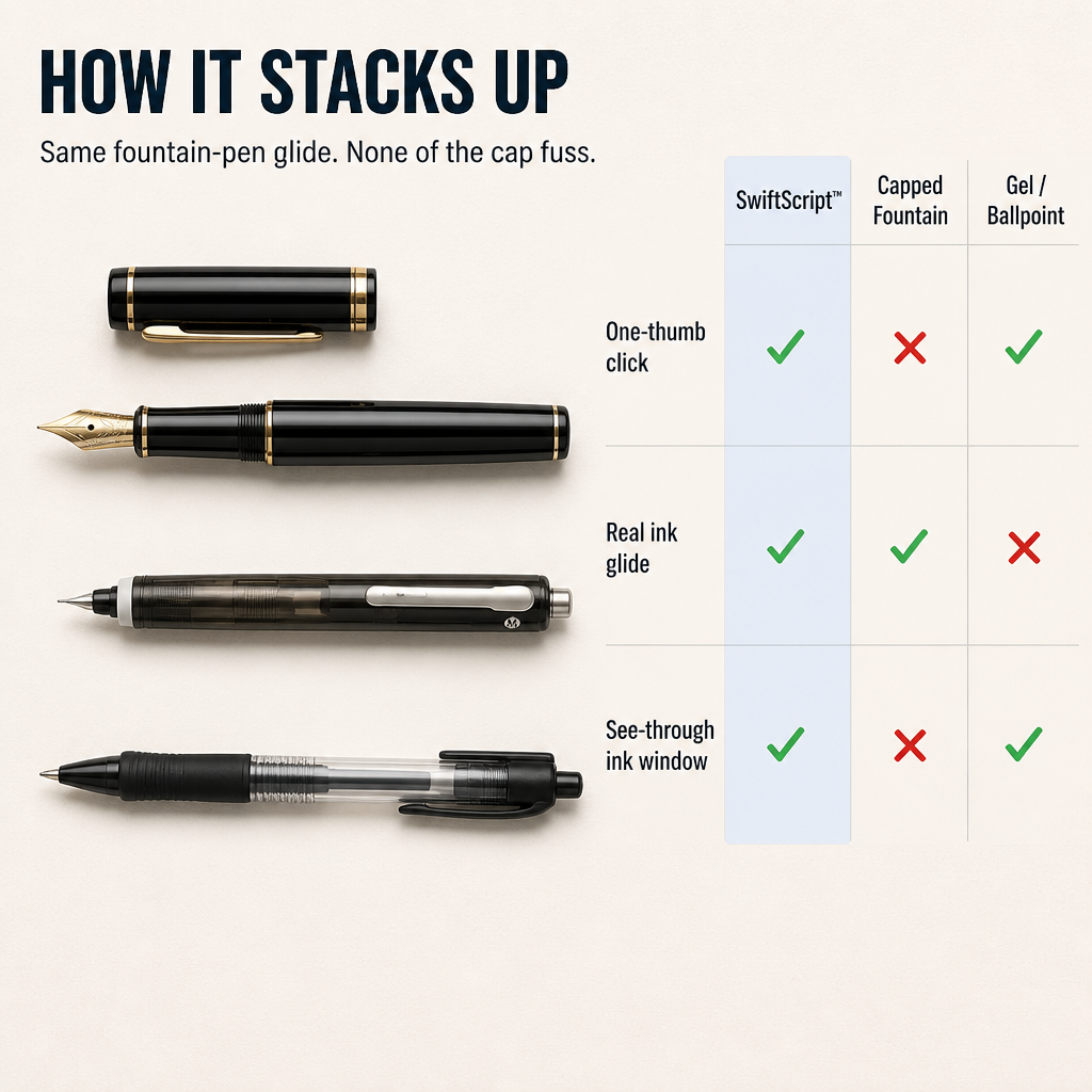 SwiftScript — Get Fountain-Pen Glide Without the Cap-Off Hassle - Esilora