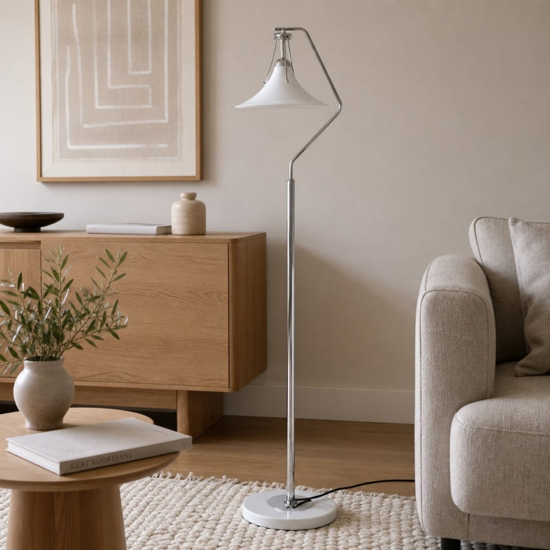 Kallera French Floor Lamp - Glass Magnolia Shade and Marble Base for Living Room and Reading Nook | Esilora