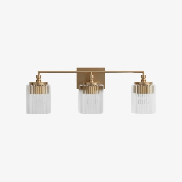 Luminaire de salle de bains Lirra à trois abat-jour en verre, design élégant en métal – Éclairage de coiffeuse | Esilora