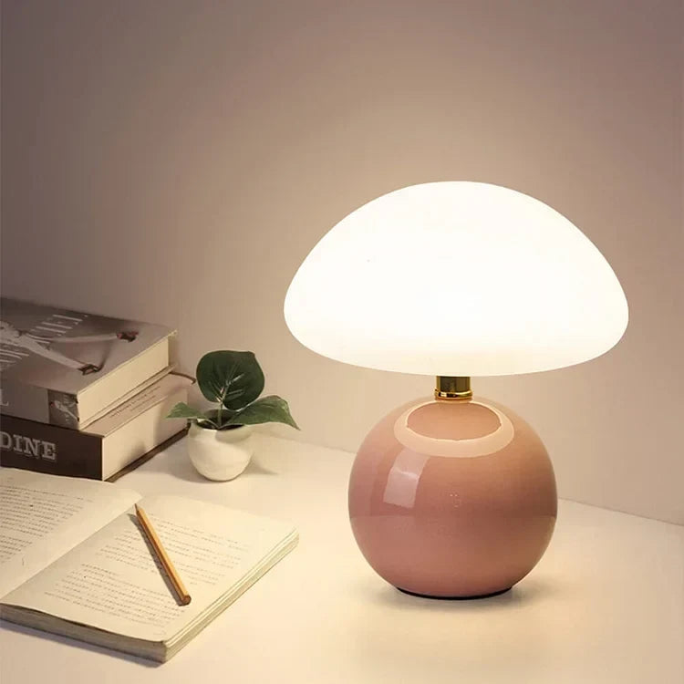 Modern White LED Table Lamp — Rechargeable Circular Design