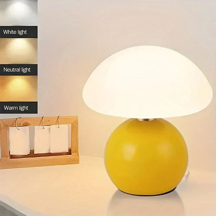 Modern White LED Table Lamp — Rechargeable Circular Design