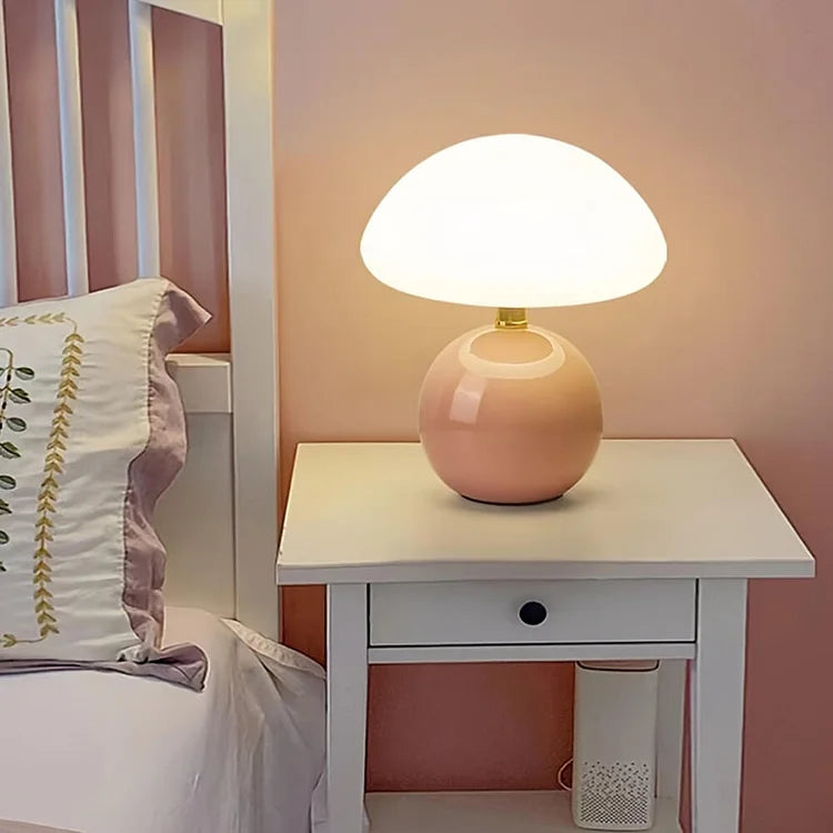 Modern White LED Table Lamp — Rechargeable Circular Design