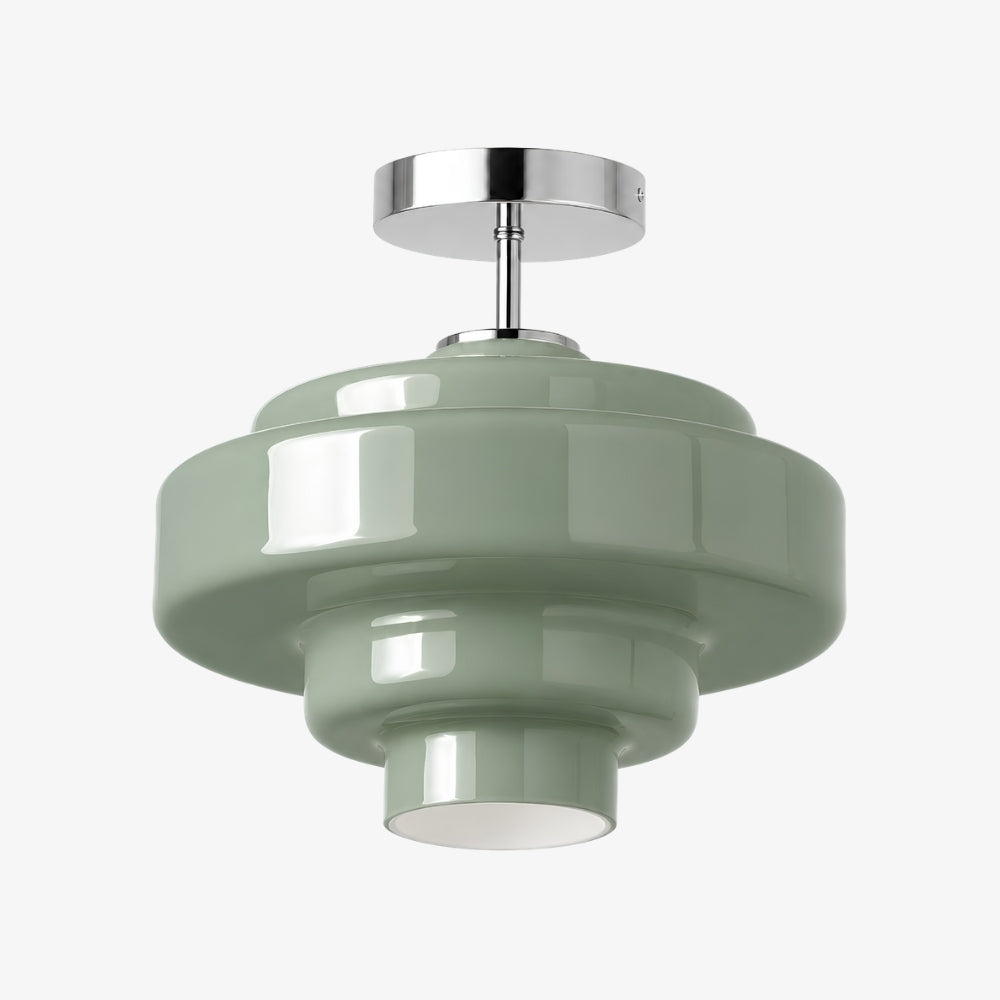 Plafonnier semi-encastré Koloro - Abat-jour rond en verre superposé, style rétro moderne, pour couloir et vestiaire | Esilora