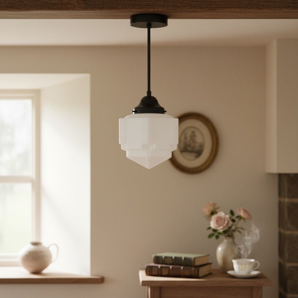 Geotower Glass Skyscraper Shade Art Deco Pendant Light – Vintage Ceiling Lamp for Dining Rooms, Kitchens and Offices | Esilora