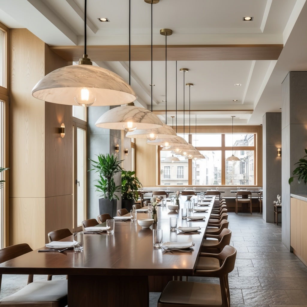 Alariv Elegant  Alabaster Dome Pendant Light - Modern Stone Lighting for Dining or Living | Esilora