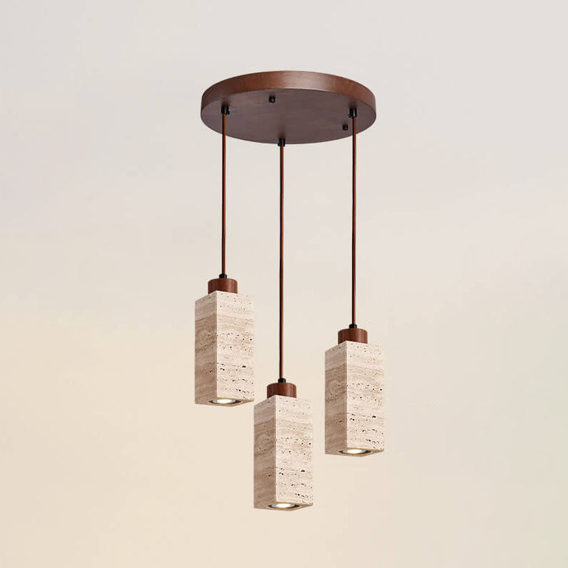 Wabi Sabi Solid Wood Travertine Stone Pendant Light M37 | Esilora