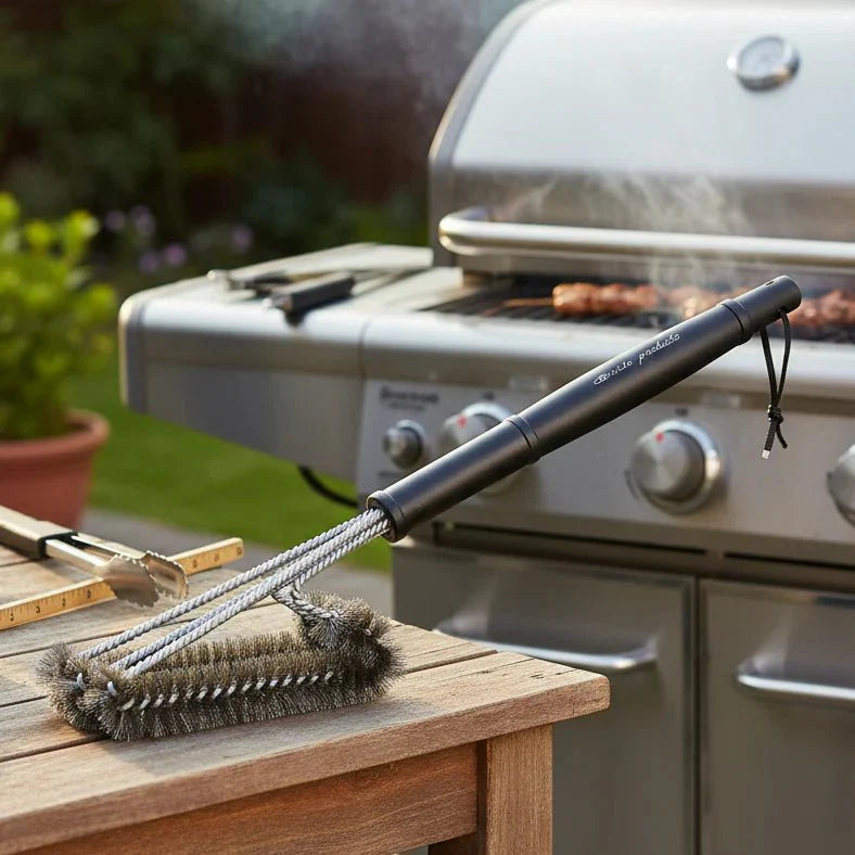 Rozsdamentes acél BBQ-grillrács-súrolókefe | eltávolítja az odaégett maradványokat | csúszásmentes fogás | FireScrub – Esilora