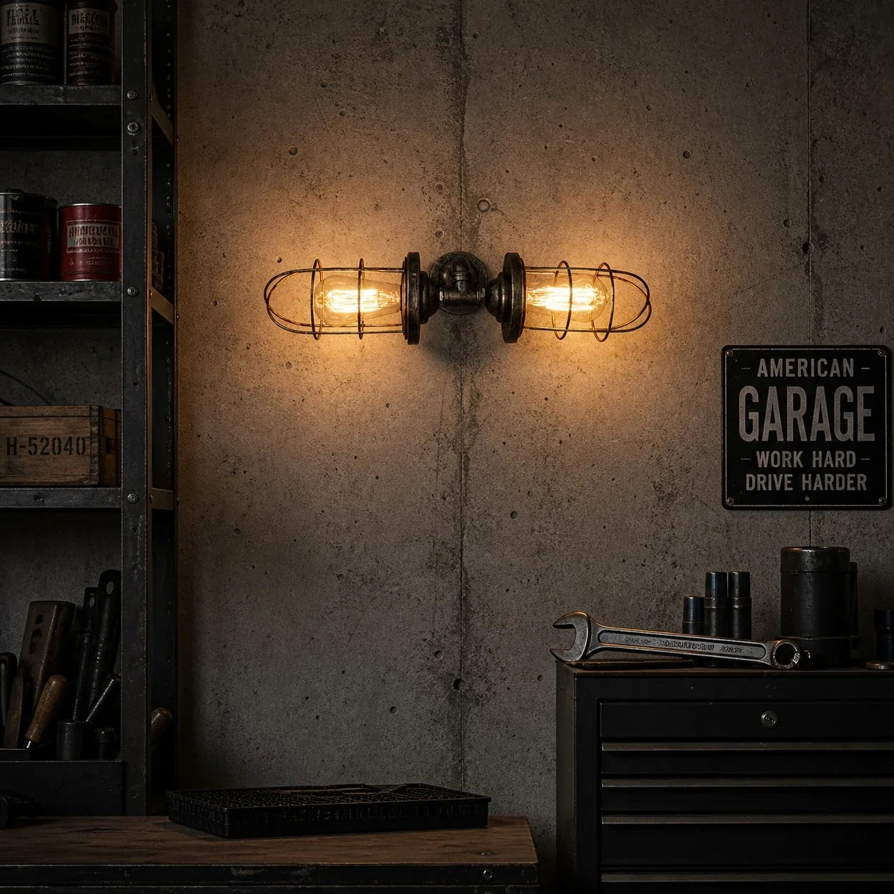 Industrial Cage Wall Sconce Light, Vintage Metal Wall Fixture for Hallways, Vanity, Bar and Bedroom | Esilora