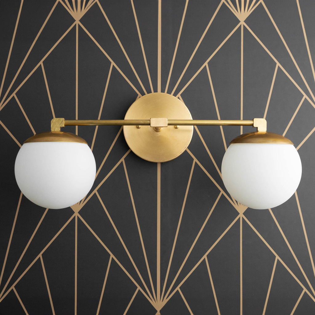 Applique da parete Glorica Glass Modern a 2 sfere – Luce da toilette per bagno | Esilora