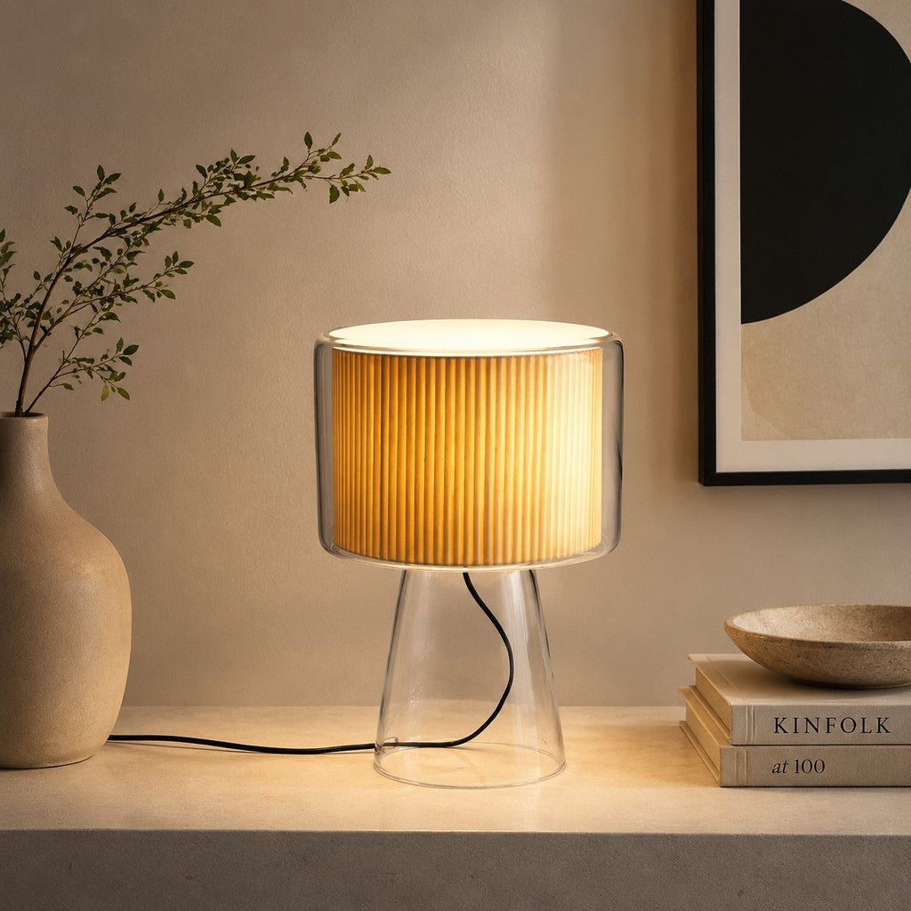 Natürliche Glastischlampe mit Stoffschirm | Esilora