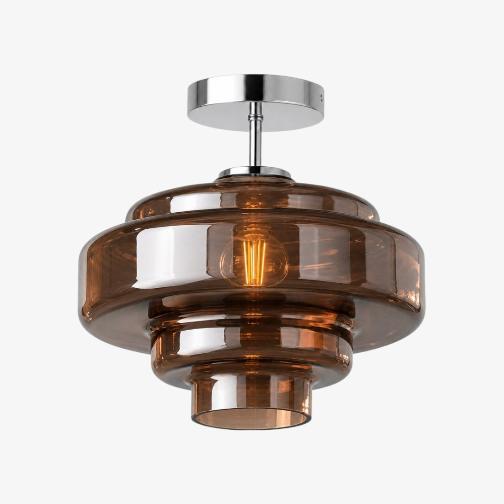 Plafonnier semi-encastré Koloro - Abat-jour rond en verre superposé, style rétro moderne, pour couloir et vestiaire | Esilora