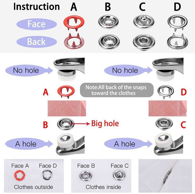 Snap Fastener Set - Secure Buttons Easily Without Drilling or Hassle - Esilora