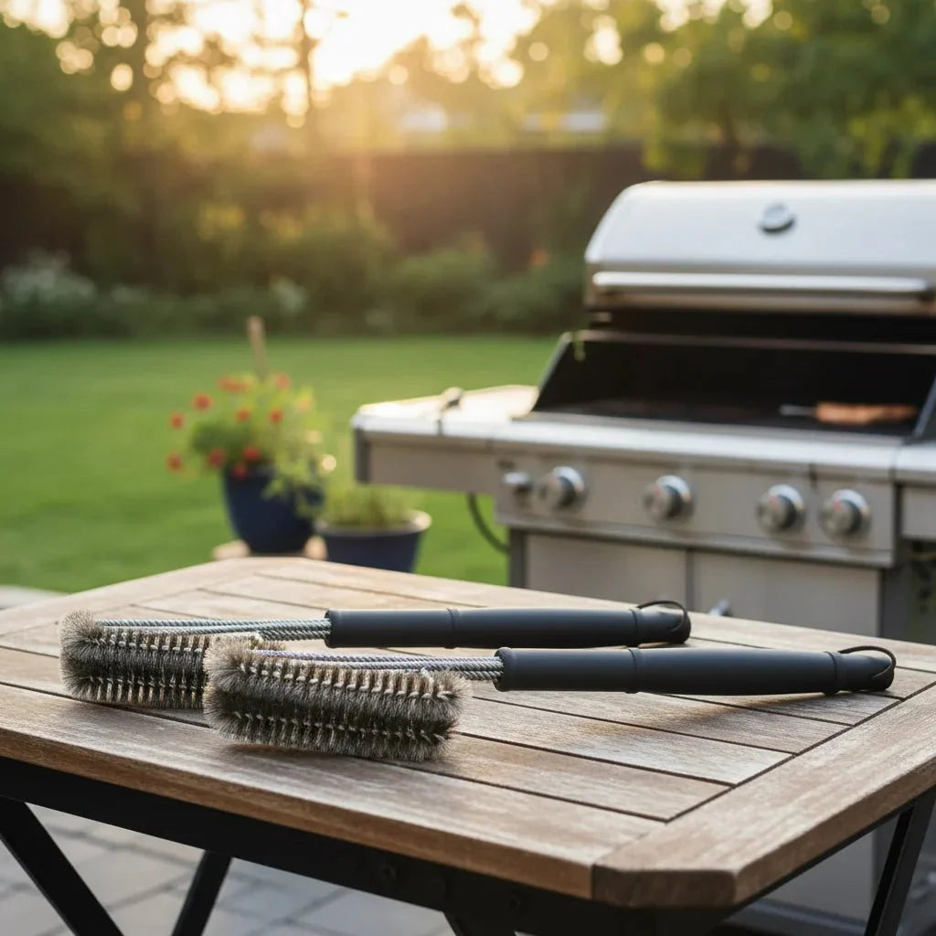 Rozsdamentes acél BBQ-grillrács-súrolókefe | eltávolítja az odaégett maradványokat | csúszásmentes fogás | FireScrub – Esilora