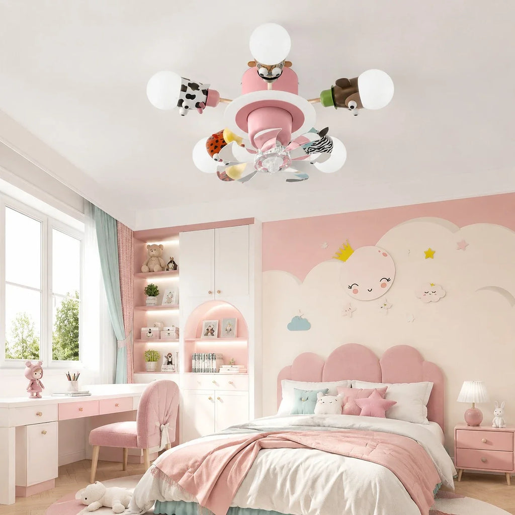 Stropní ventilátor se světlem Full-Spectrum a motivy zvířat pro děti | Esilora
