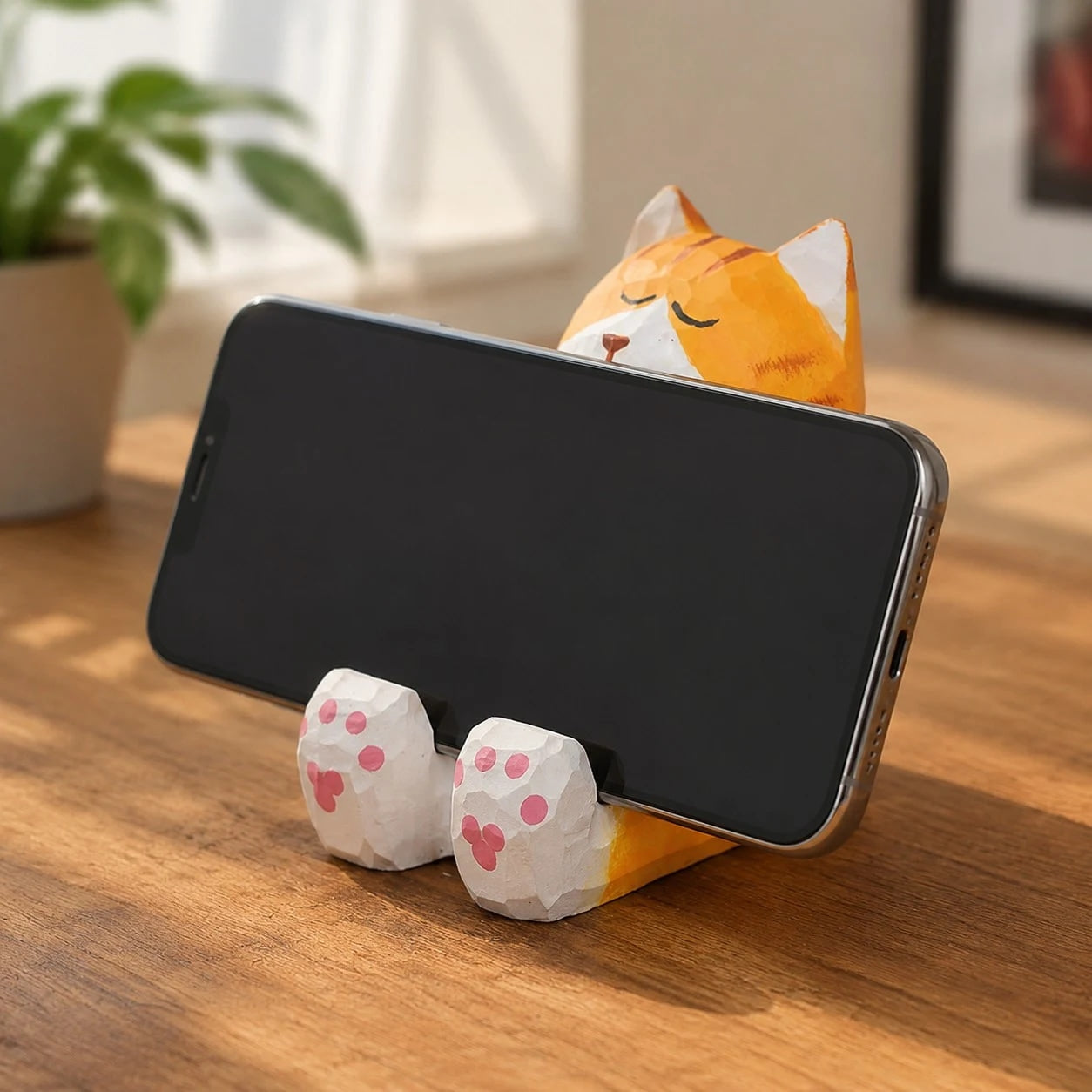 Support de téléphone en bois sculpté à la main représentant un animal | Esilora