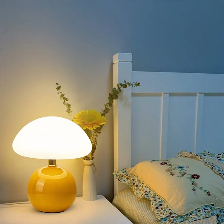 Modern White LED Table Lamp — Rechargeable Circular Design