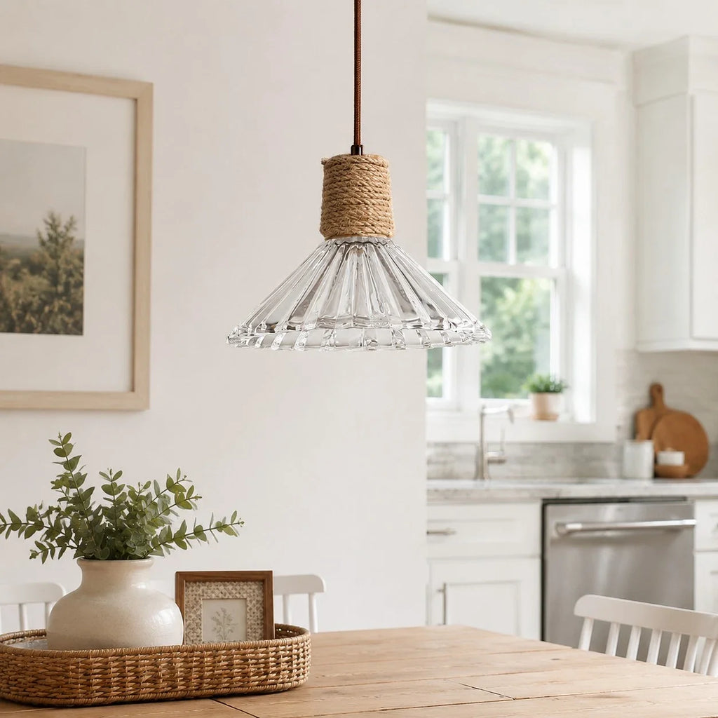 Rustic Woven Rope Glass Pendant Light Collection | Esilora