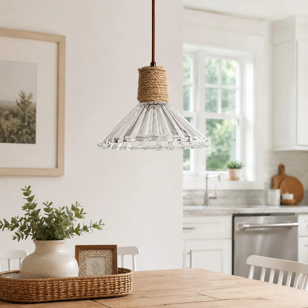 Rustic Woven Rope Glass Pendant Light Collection | Esilora