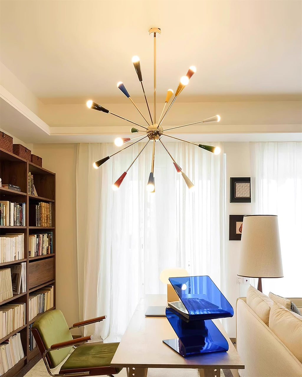 Ivoran Fireworks Chandelier - Gold Metal Sputnik Cone Shade Mid Century Light for Dining Room | Esilora