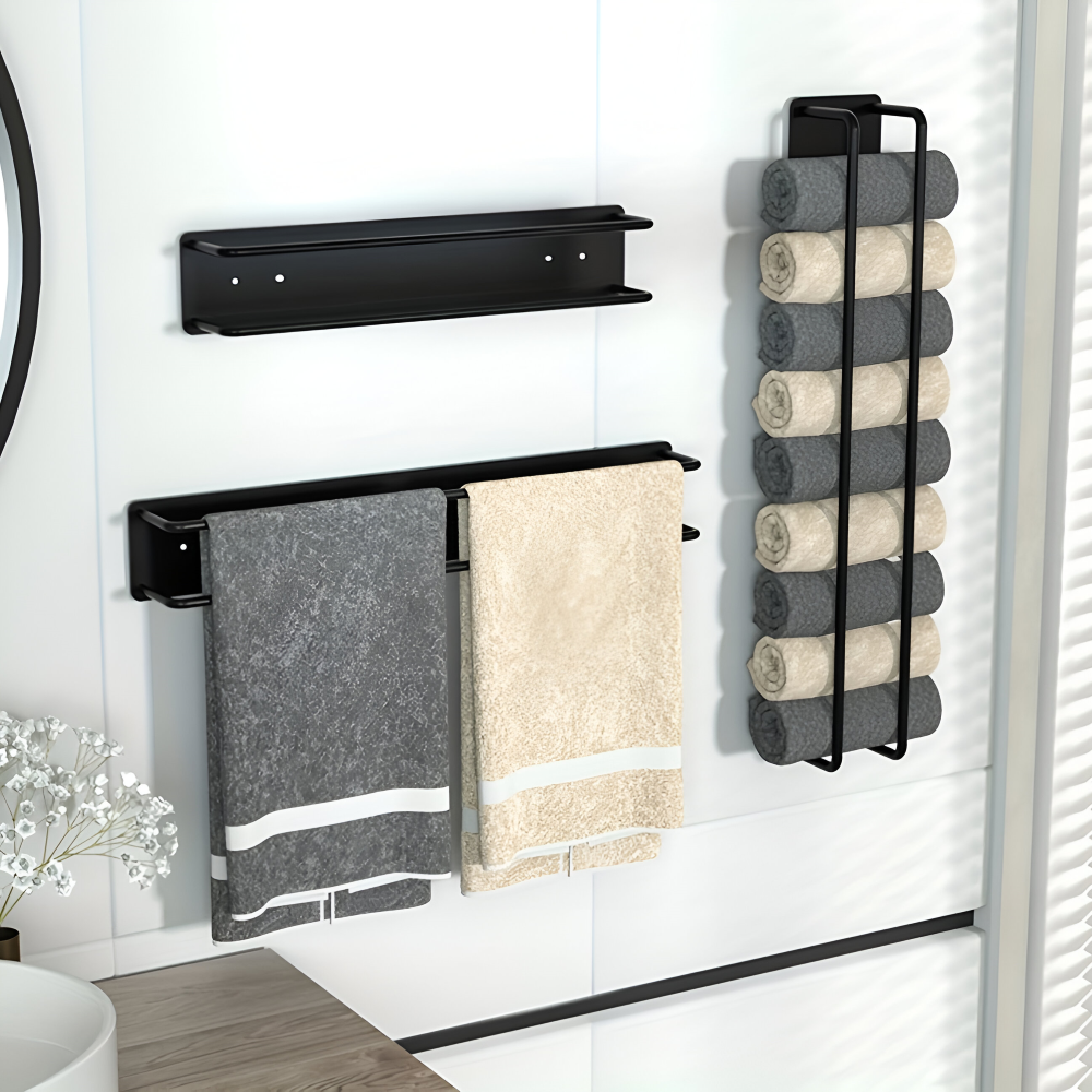 Porte-serviettes | Organisateur mural vertical | Panier métallique ouvert | TowelStack - Esilora