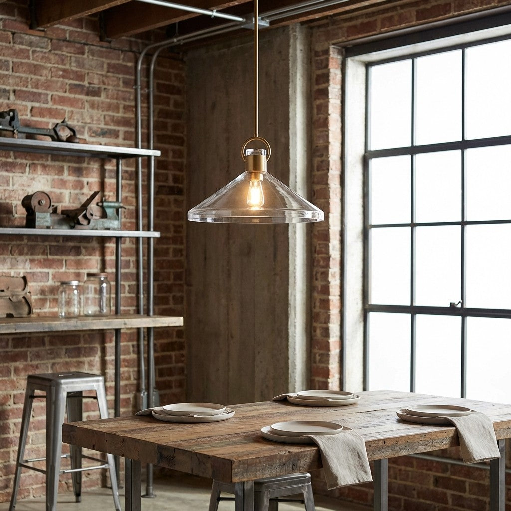 Lumicona Wide Cone Pendant Light – Clear Glass Design with Industrial Style for Kitchens U17 | Esilora