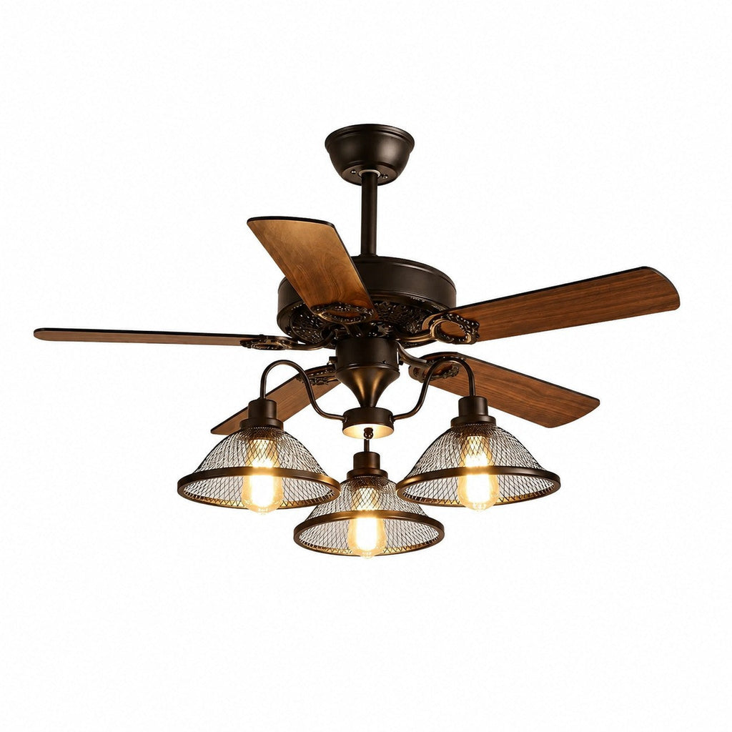 Konoha Holzdeckenventilator mit Bananenblatt und Licht | Esilora