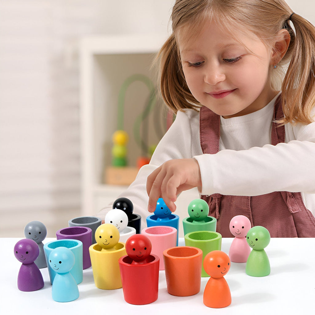 Wooden Graduated Stacking Cups — Color Sorting Set