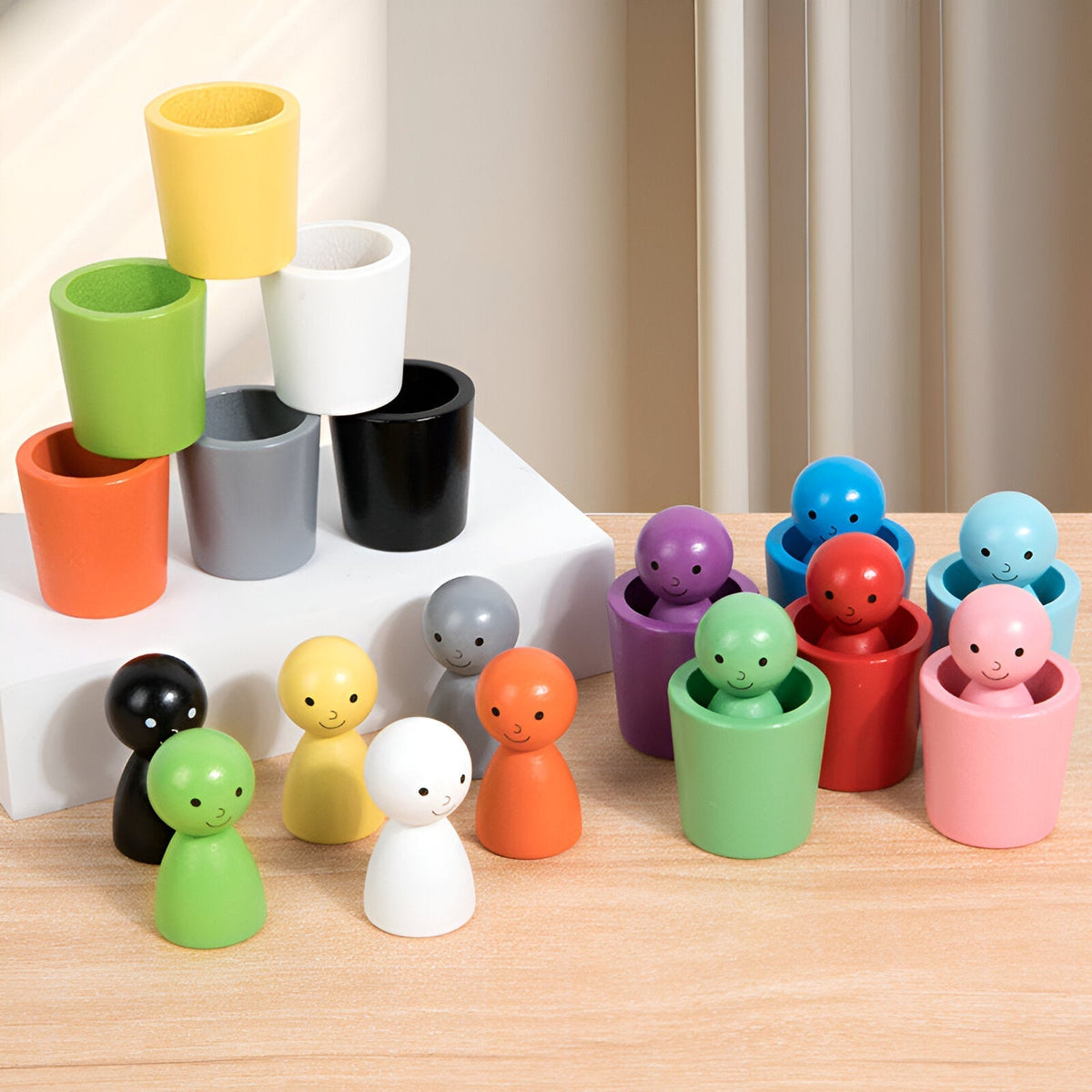 Wooden Graduated Stacking Cups — Color Sorting Set