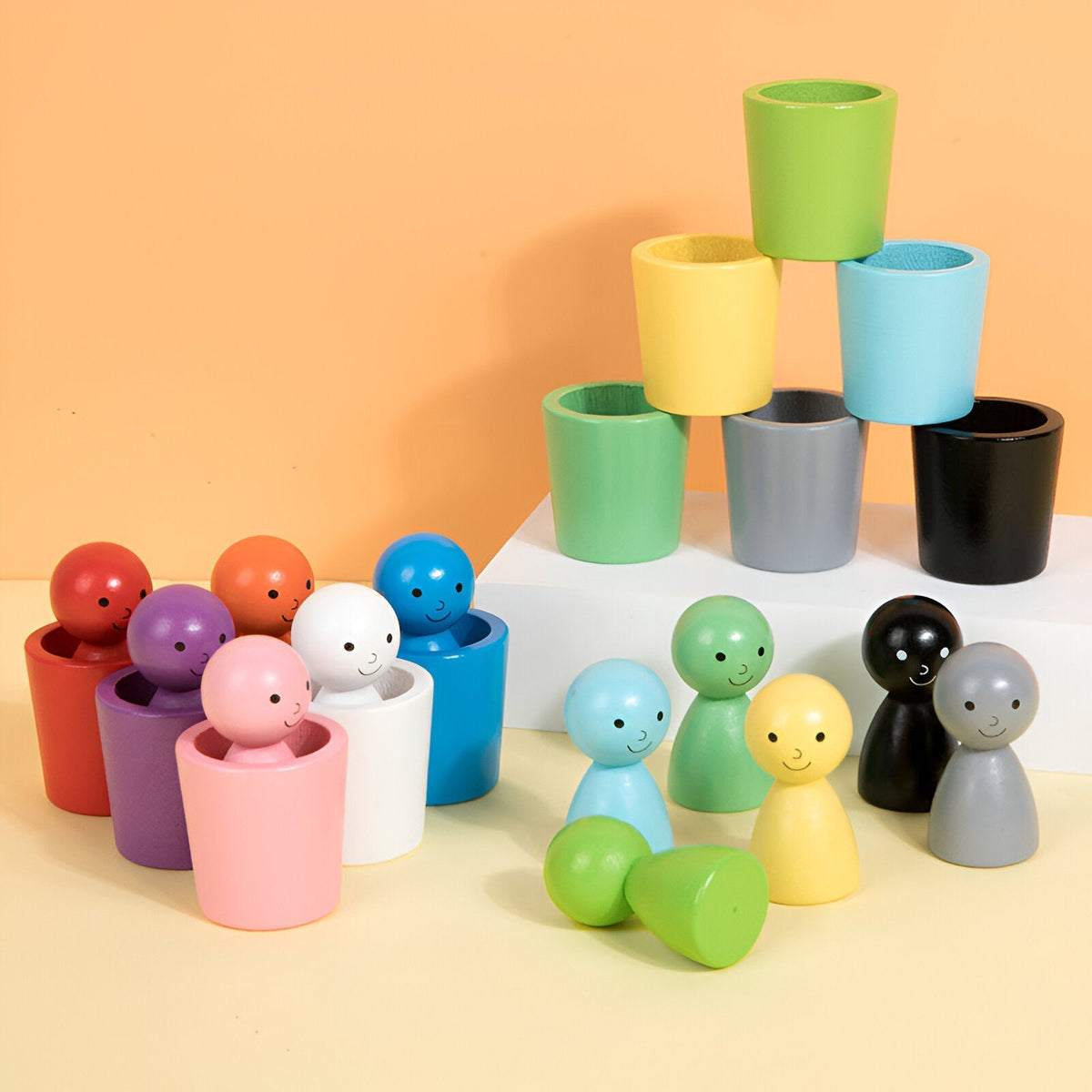 Wooden Graduated Stacking Cups — Color Sorting Set