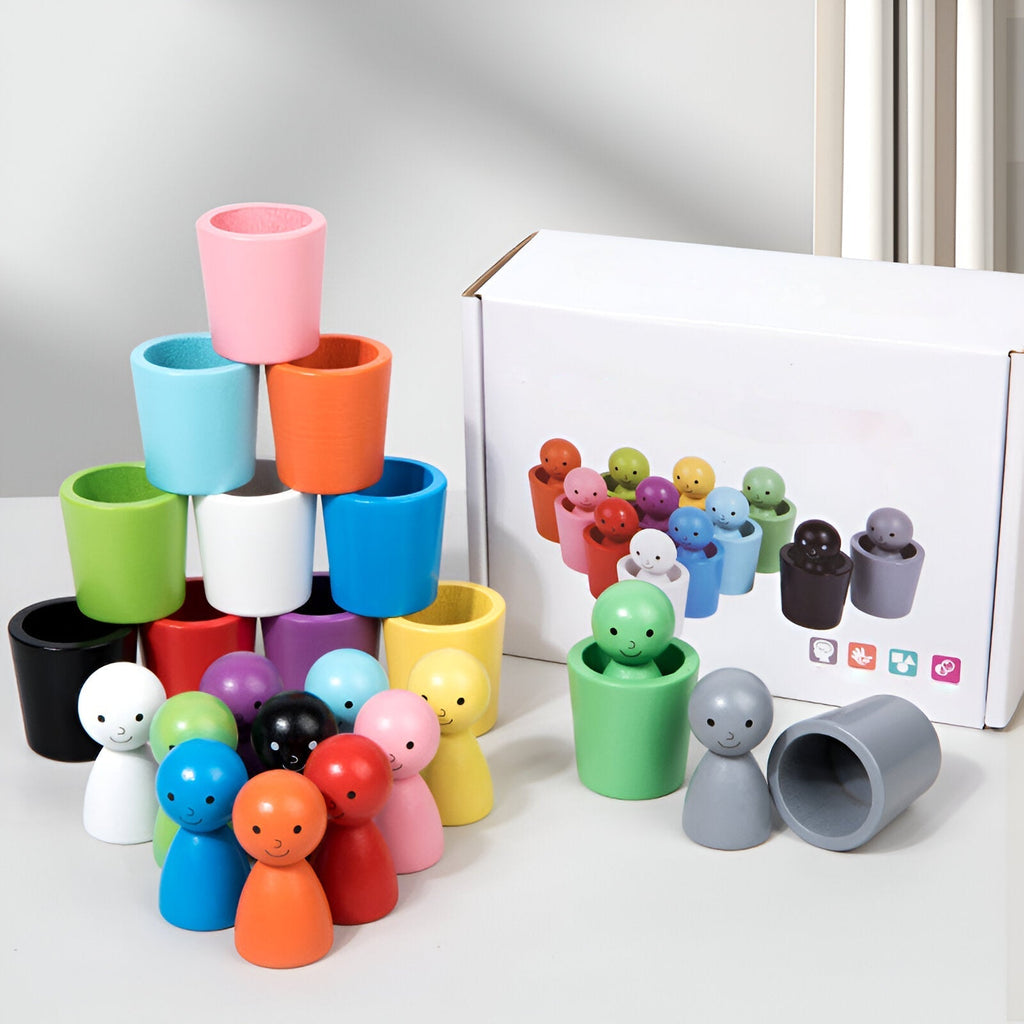 Wooden Graduated Stacking Cups — Color Sorting Set