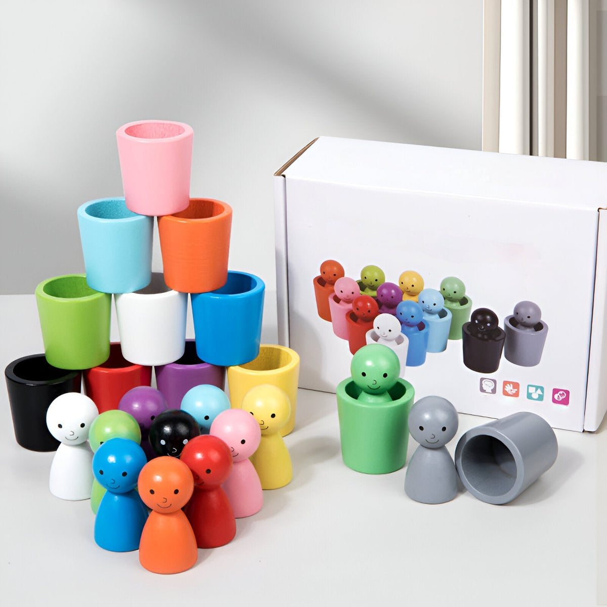 Wooden Graduated Stacking Cups — Color Sorting Set