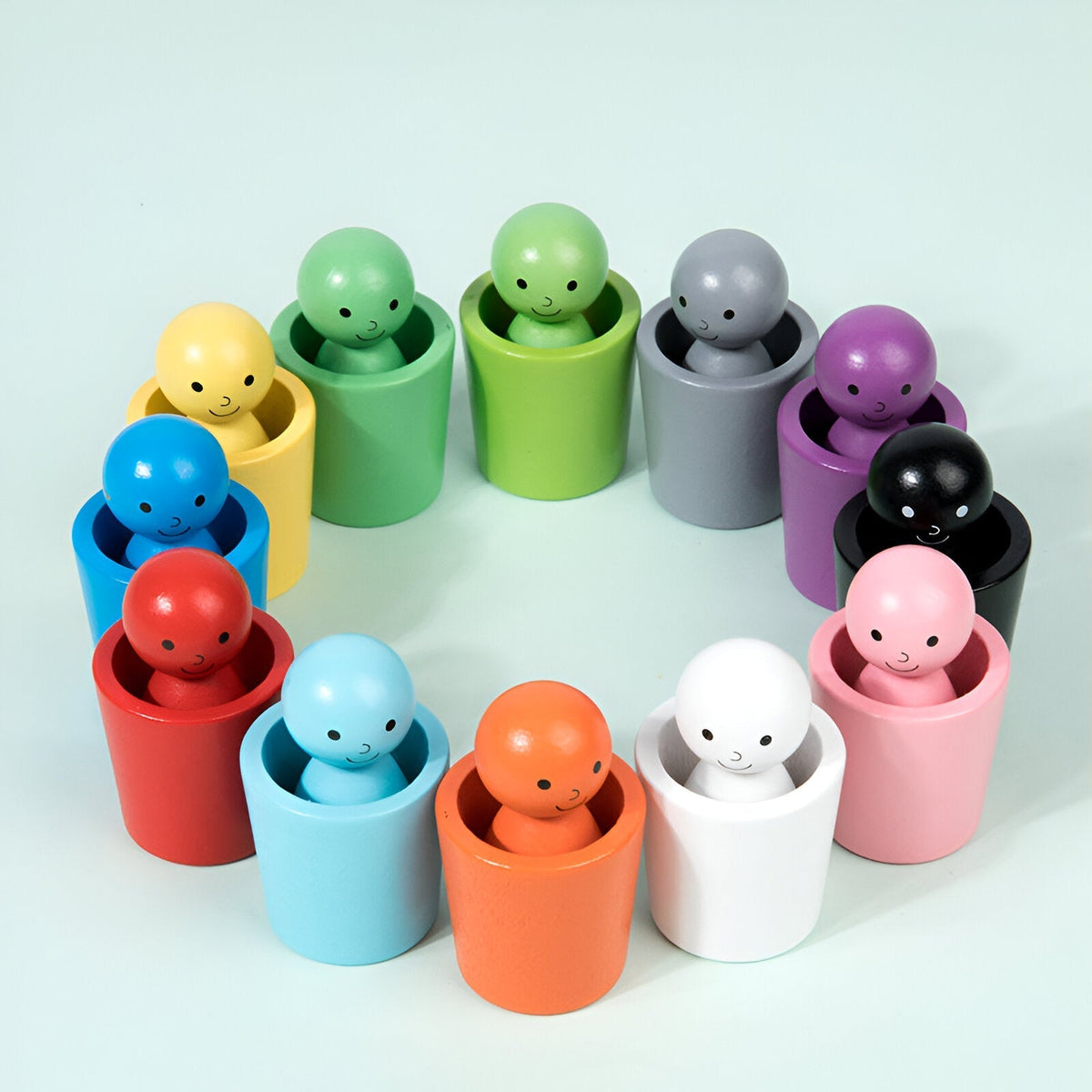 Wooden Graduated Stacking Cups — Color Sorting Set