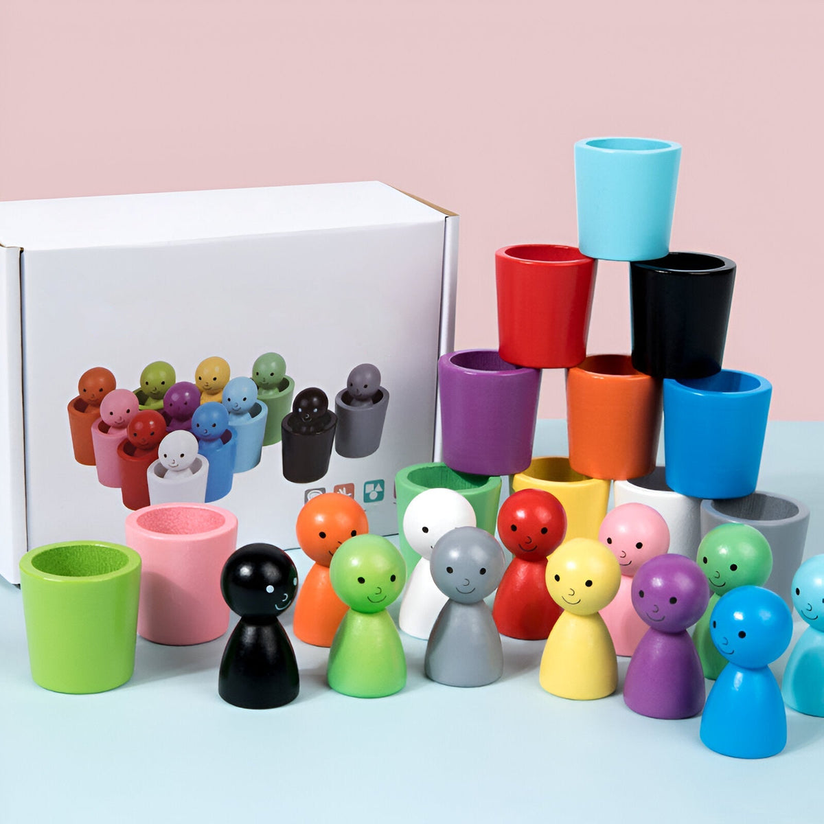 Wooden Graduated Stacking Cups — Color Sorting Set