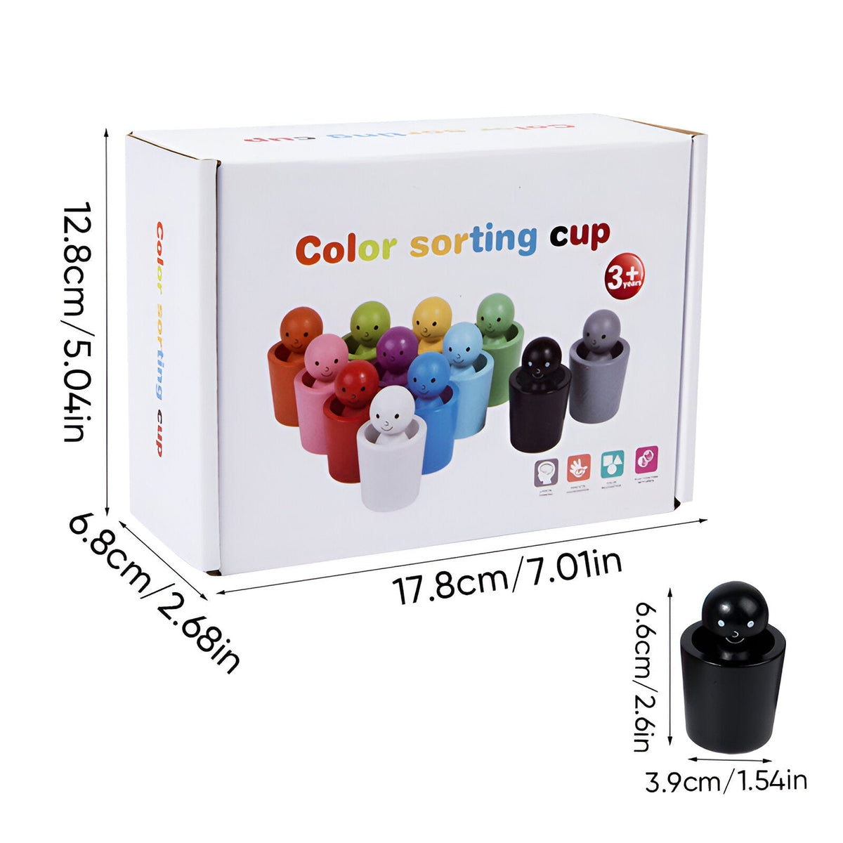 Wooden Graduated Stacking Cups — Color Sorting Set