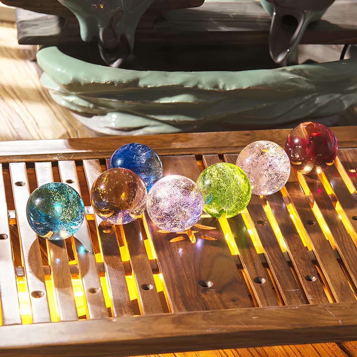 Color-Changing LED Table Lamp — Wood Base and Glass Orb
